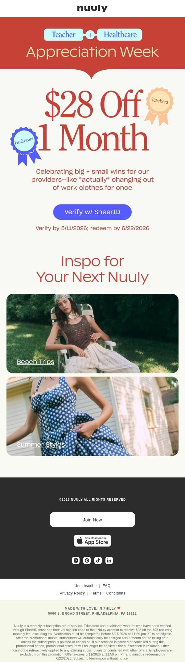 LAST CHANCE TO SAVE $28 email from Nuuly screenshot