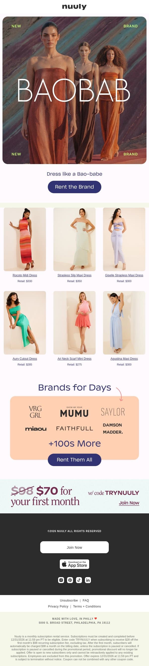 RENT BAOBAB email from Nuuly screenshot