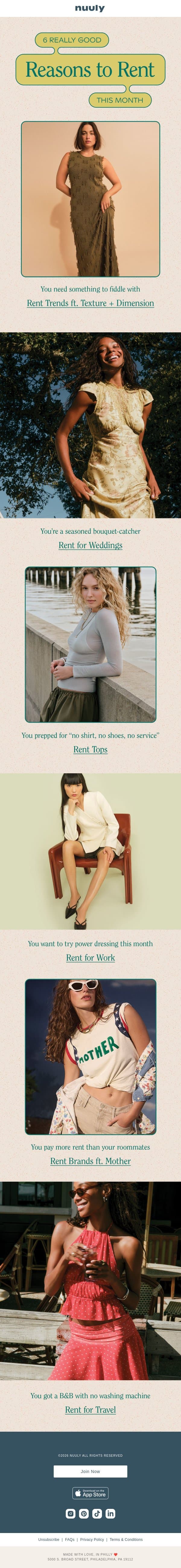 REASONS TO RENT email from Nuuly screenshot