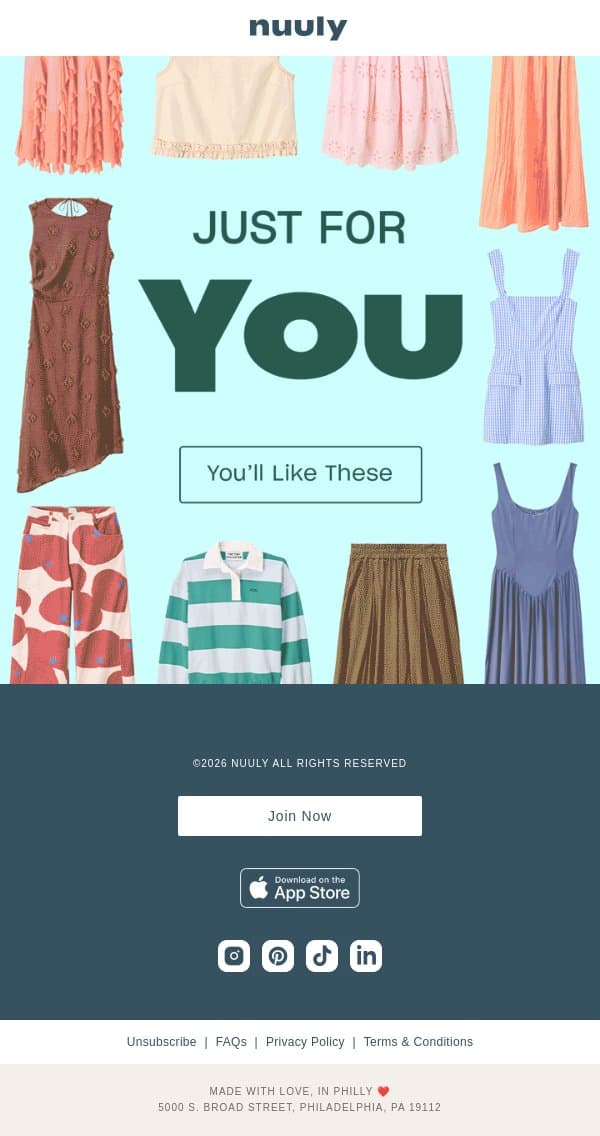 YOUR APRIL EDIT email from Nuuly screenshot