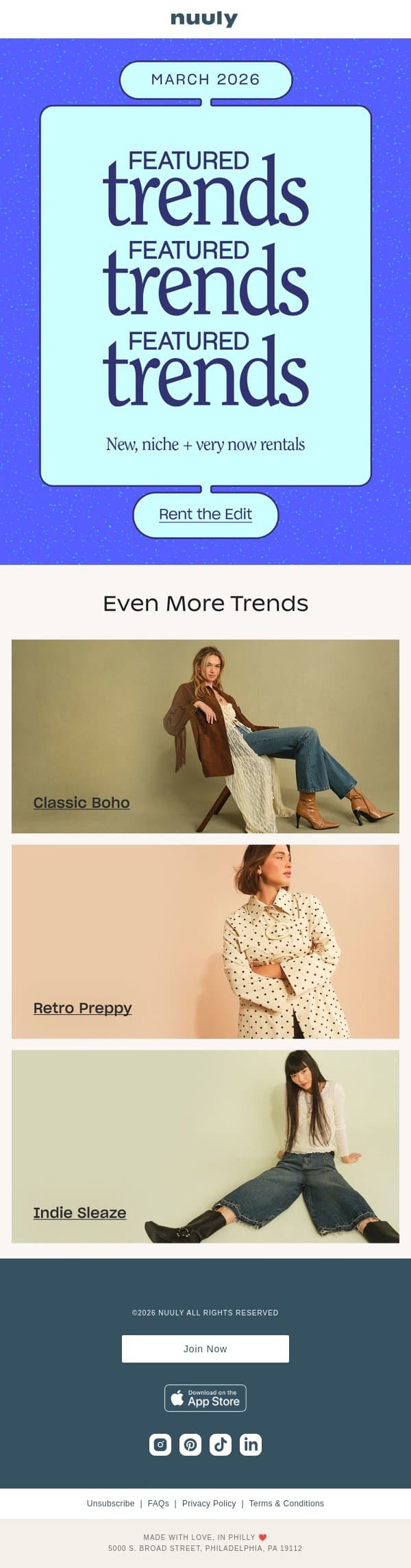 RENT TRENDS FT. RETRO PREPPY email from Nuuly screenshot