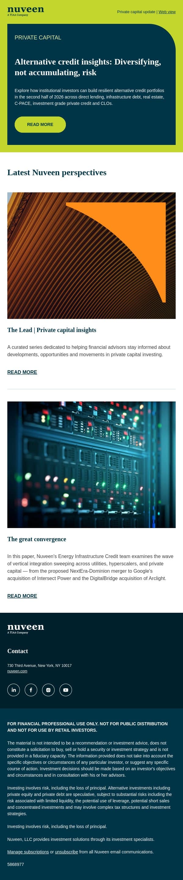 Your private capital insights email from Nuveen screenshot