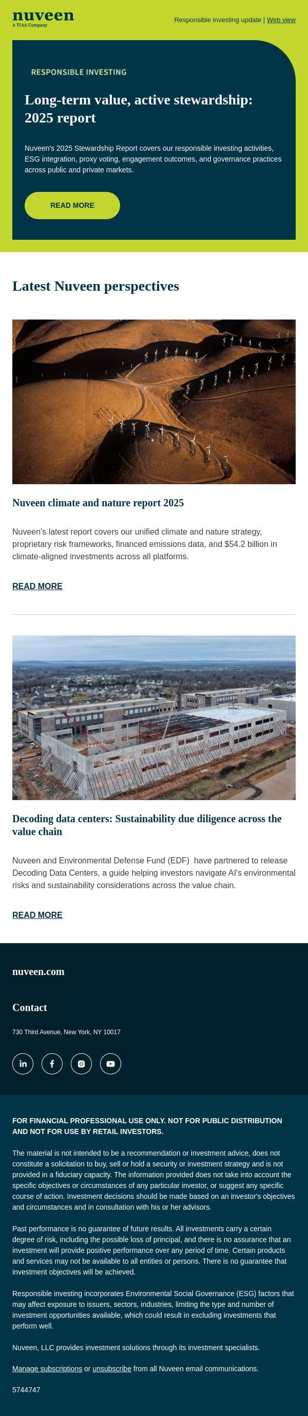 Your responsible investing insights email from Nuveen screenshot