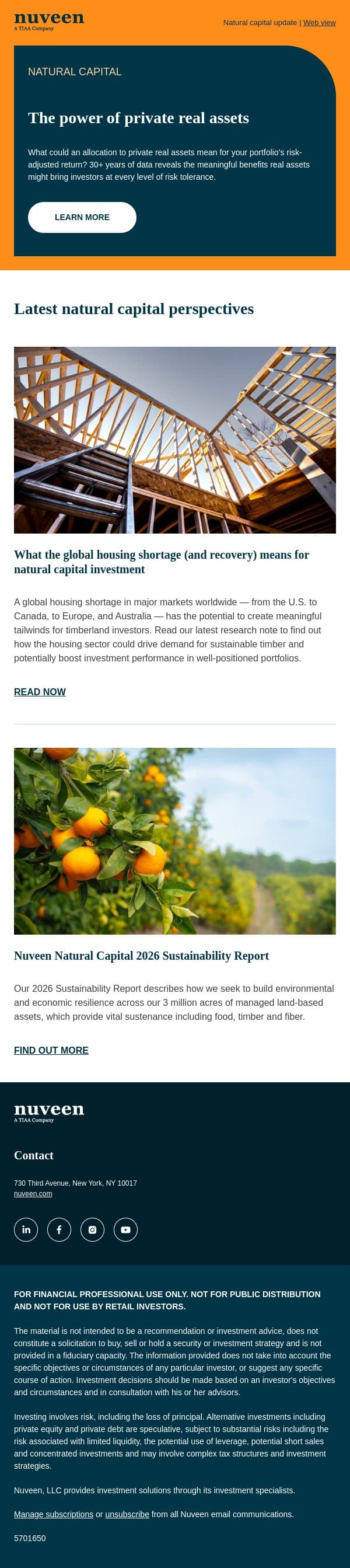 Your natural capital insights email from Nuveen screenshot