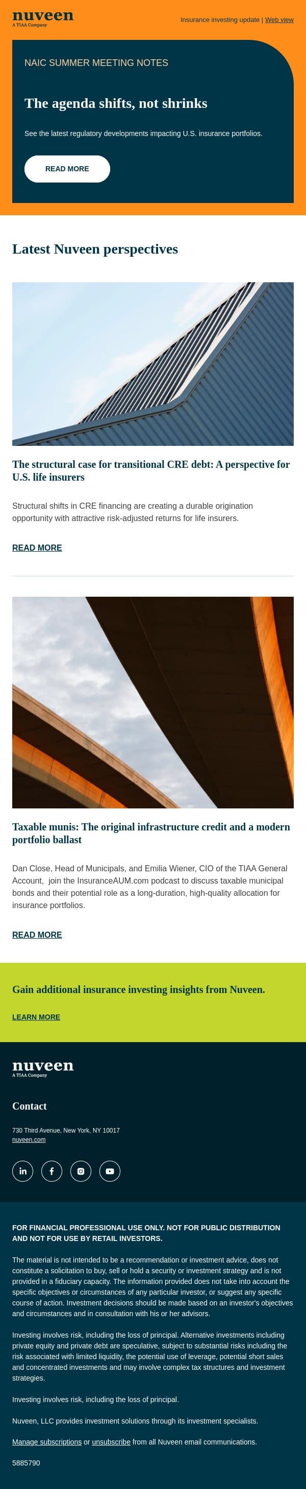 Your insurance investing update email from Nuveen screenshot