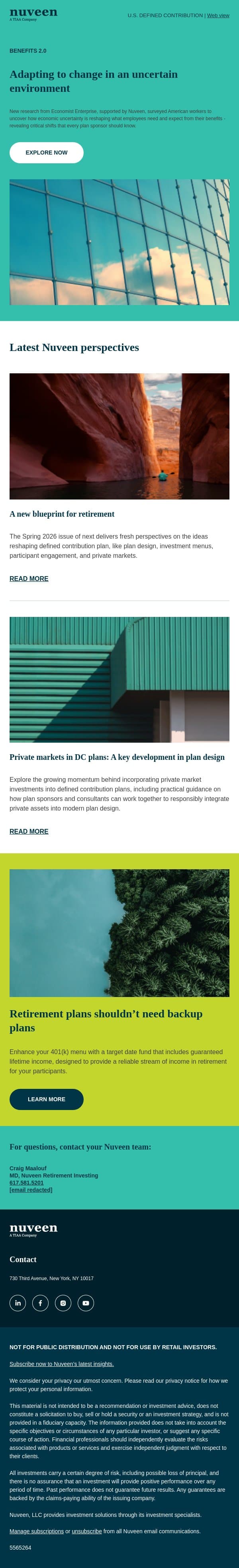 What economic uncertainty means for your plan email from Nuveen screenshot