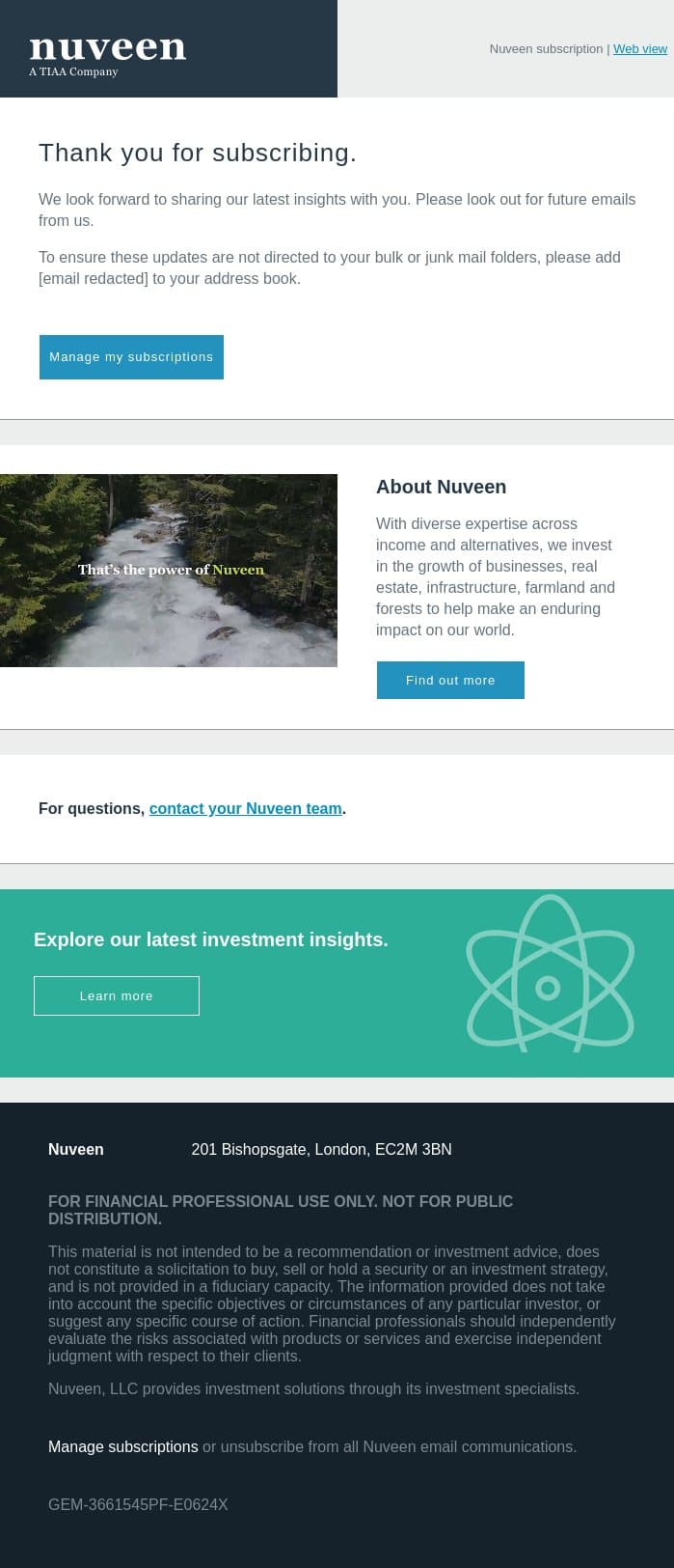 Confirmation - updates from Nuveen email from Nuveen screenshot