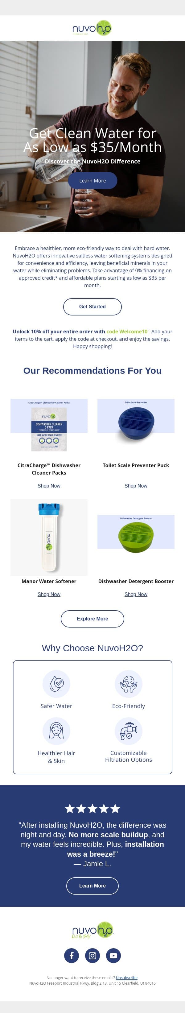 Get clean water for as low as $35/month (plus your discount!) email from NuvoH2O screenshot