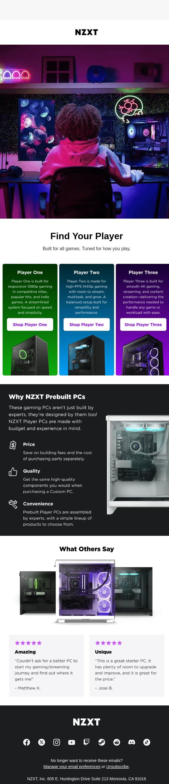 Whatever Your Gaming Style, We've Got You email from NZXT screenshot