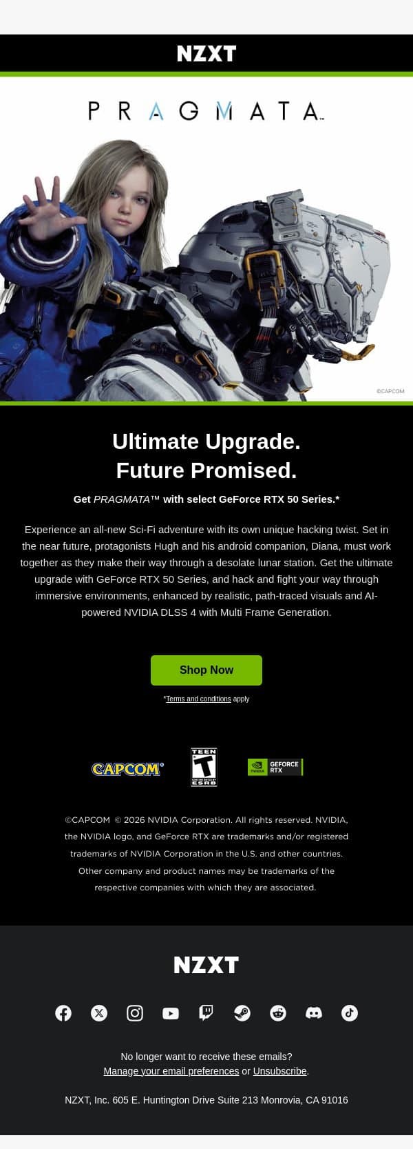 Get PRAGMATA™ With Select GeForce RTX 50 Series email from NZXT screenshot