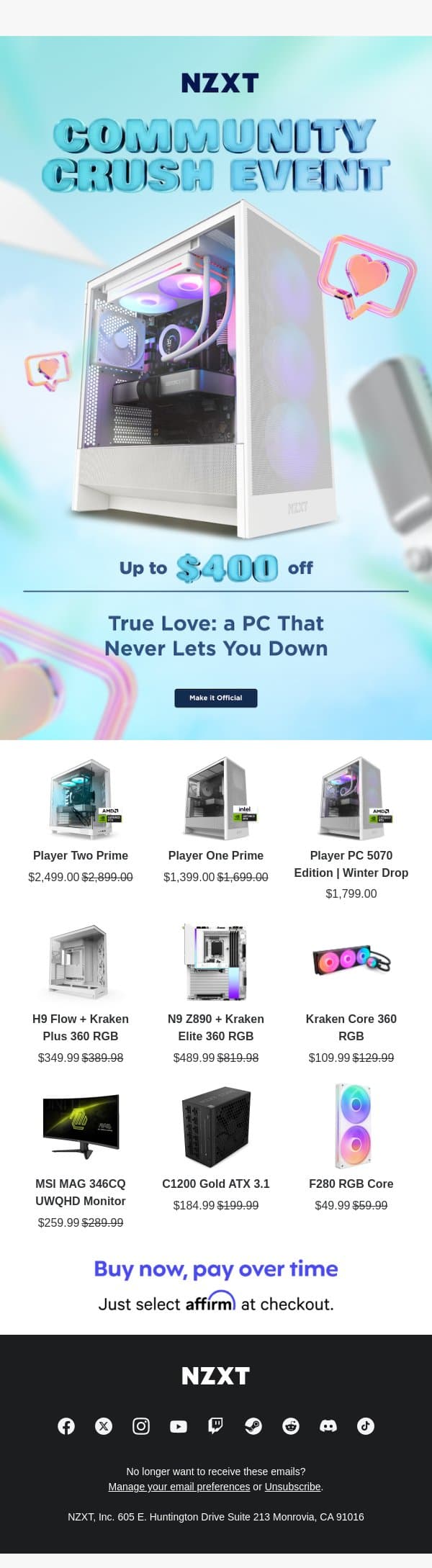 Love at first frame: The Community Crush Sale is live! email from NZXT screenshot