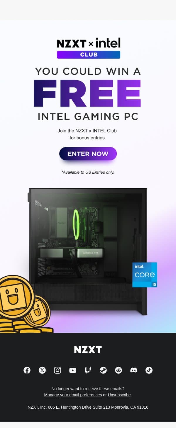 NZXT x Intel February Giveaway email from NZXT screenshot