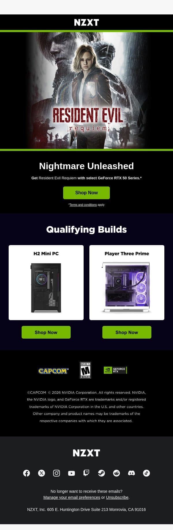 Unlock Resident Evil with GeForce RTX email from NZXT screenshot