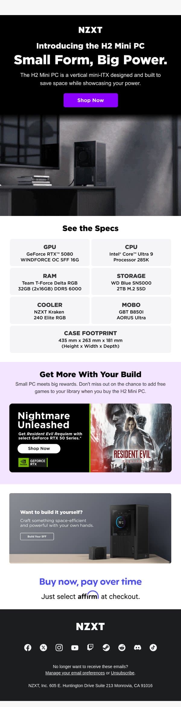 Introducing the H2 Mini PC email from NZXT screenshot