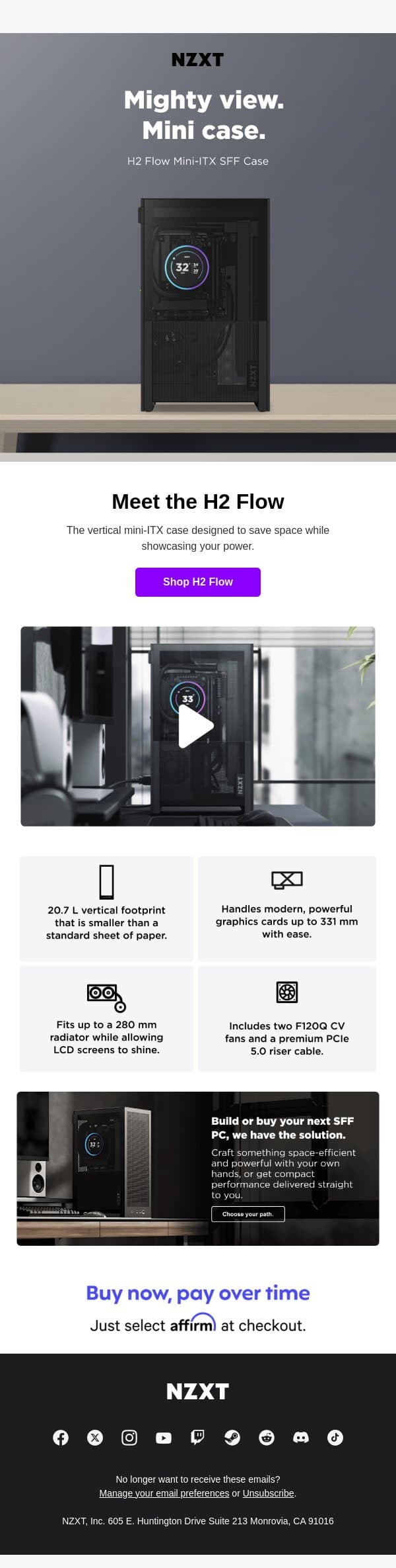 H2 Flow: Where Power Meets Elegance email from NZXT screenshot