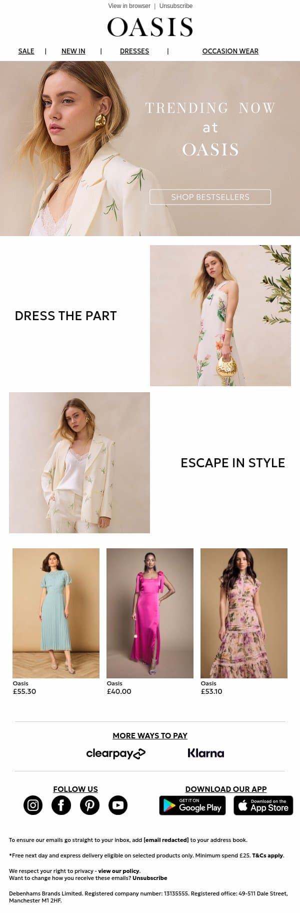 Your Next Outfit Starts Here email from Oasis screenshot