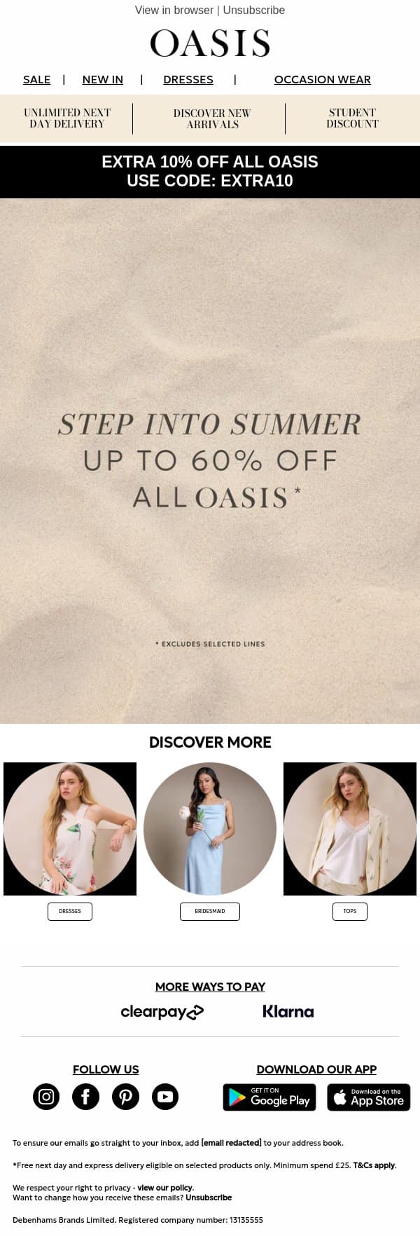 RSVP Yes to Every Summer Plan email from Oasis screenshot