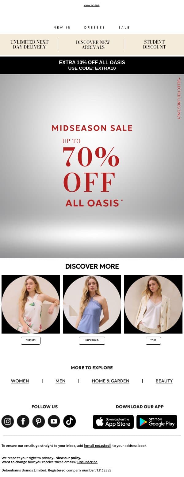 ⚡ Can’t-Miss Midseason Sale email from Oasis screenshot