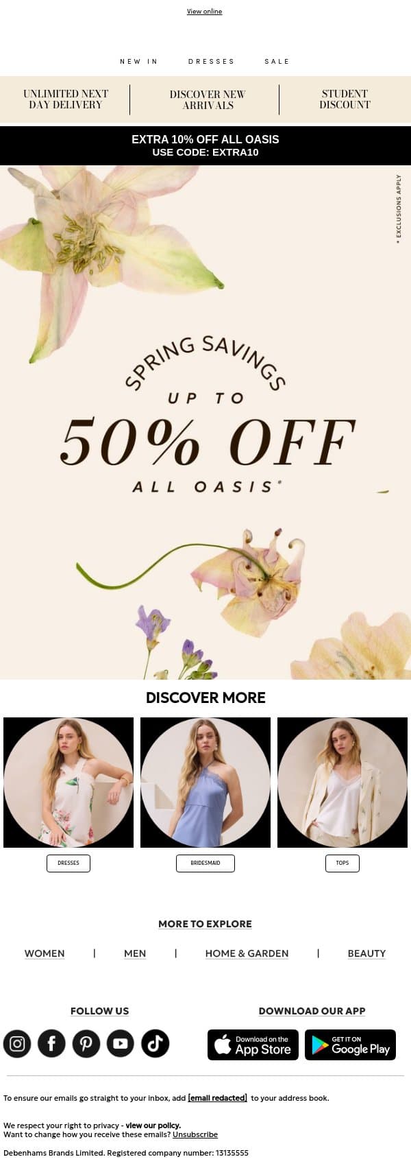 Shop Spring Savings email from Oasis screenshot