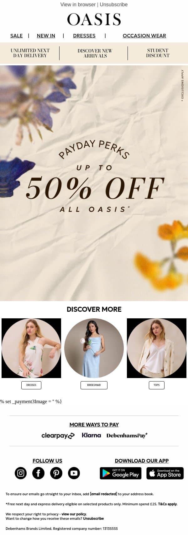 Say Hello To Payday Perks email from Oasis screenshot