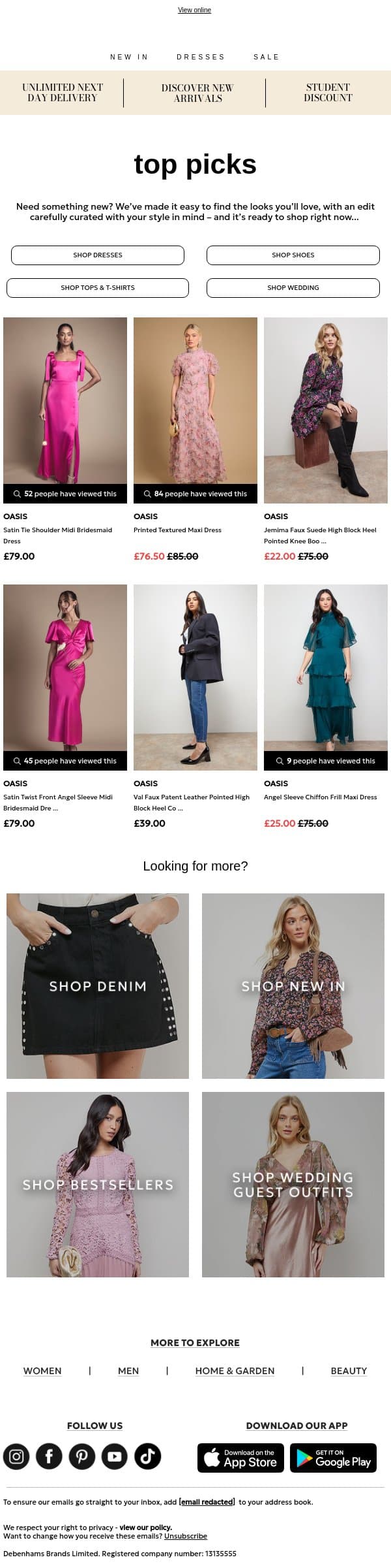 Hand Picked For You email from Oasis screenshot