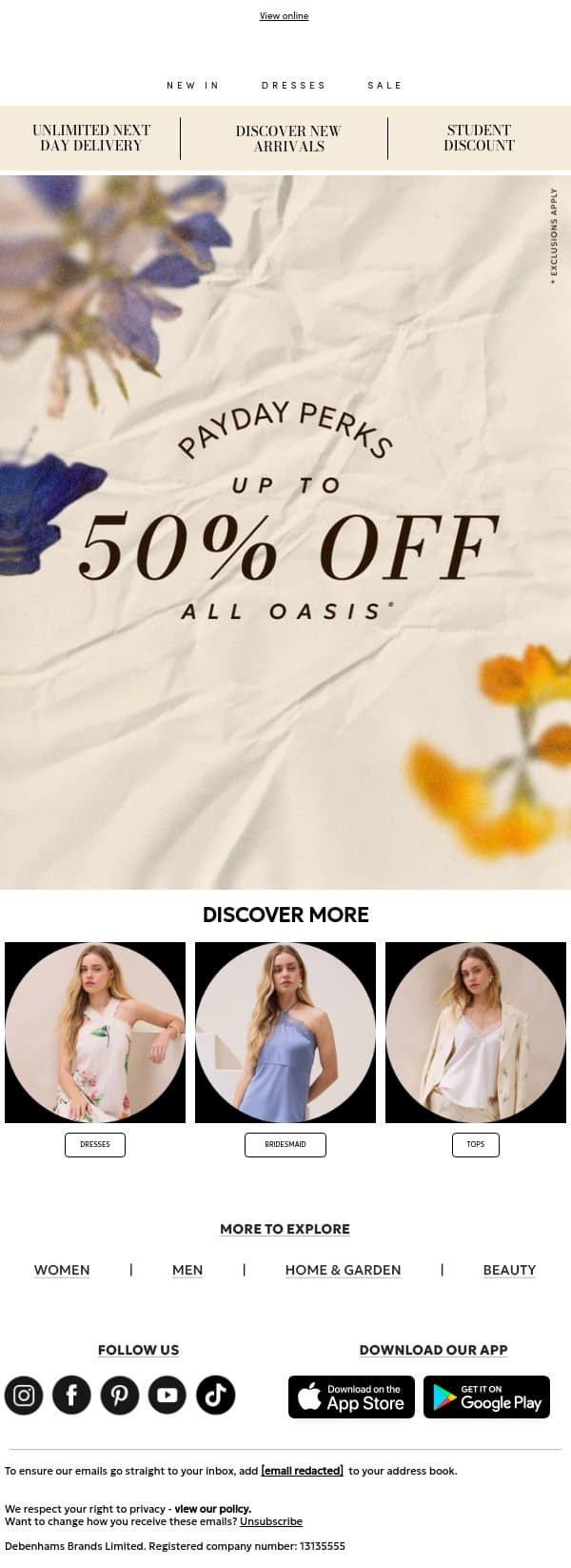 Up to 50% Off Styles You’ll Love 🌷 email from Oasis screenshot