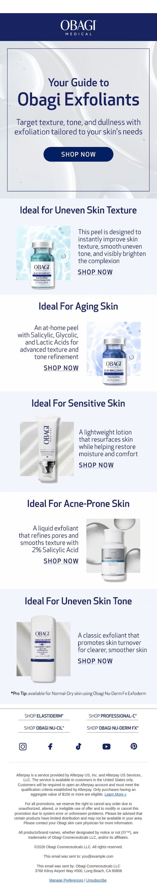 Find The Exfoliant For You As Colder Weather Approaches email from Obagi screenshot