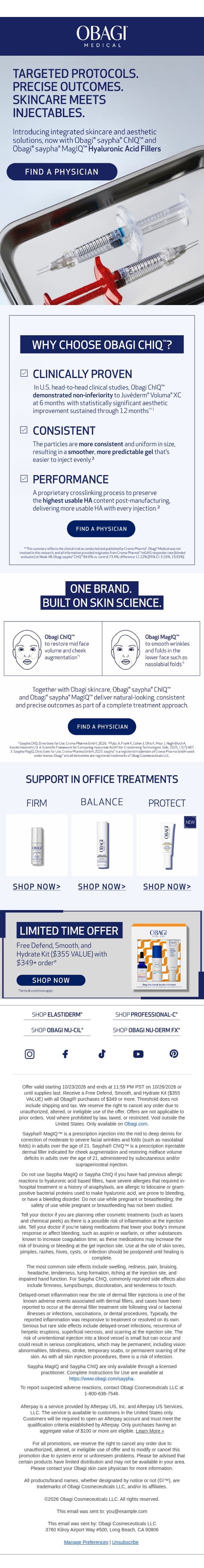 Get Natural Looking Results With Obagi® saypha® ChIQ™ Dermal Filler email from Obagi screenshot