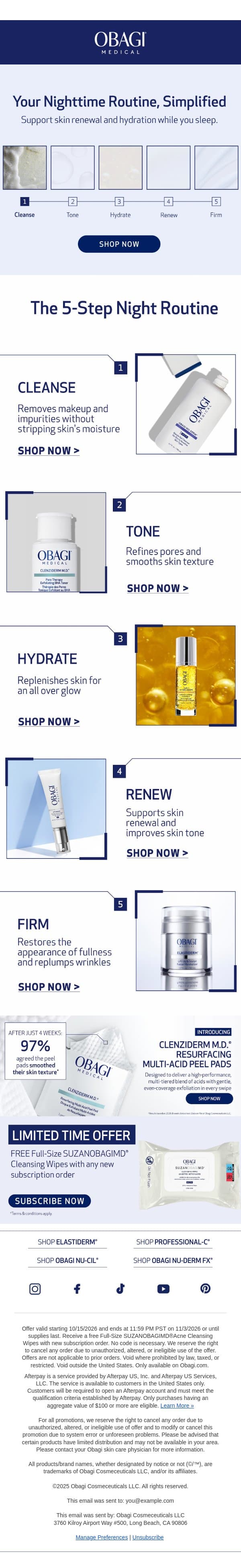 Your Nighttime Skincare Routine is Here + FREE gift email from Obagi screenshot