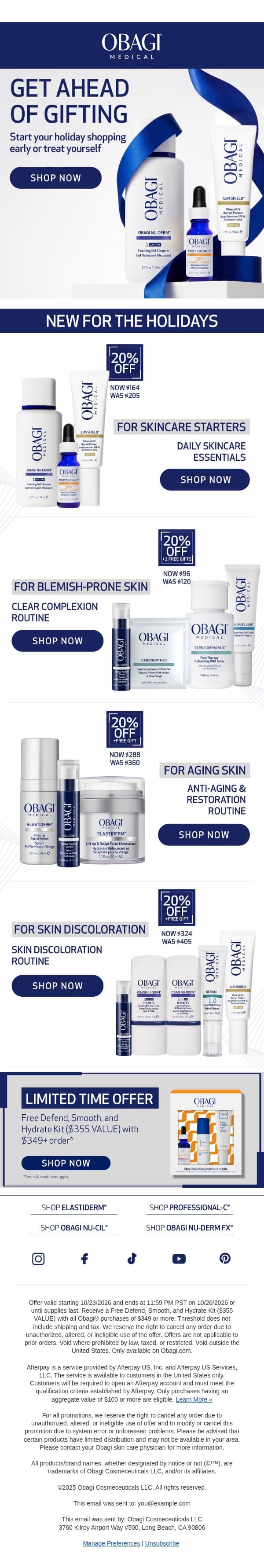 Get Ahead Of Your Holiday Shopping + FREE $355 Gift email from Obagi screenshot