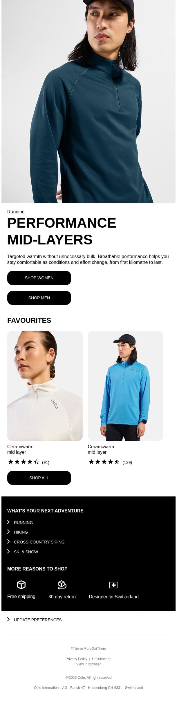 Performance mid-layers for every kilometre email from Odlo screenshot