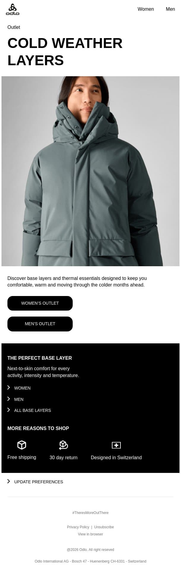 Savings on your favourites | Outlet email from Odlo screenshot