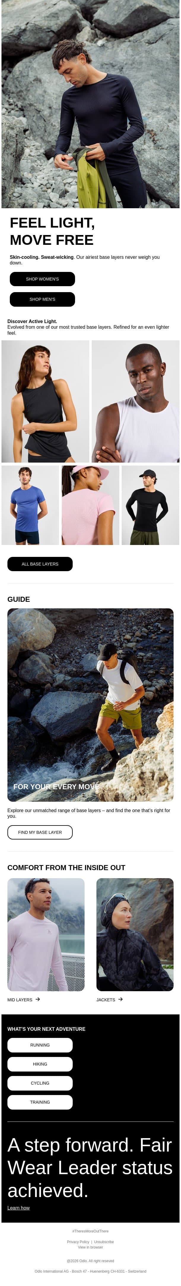 Introducing Active Light email from Odlo screenshot