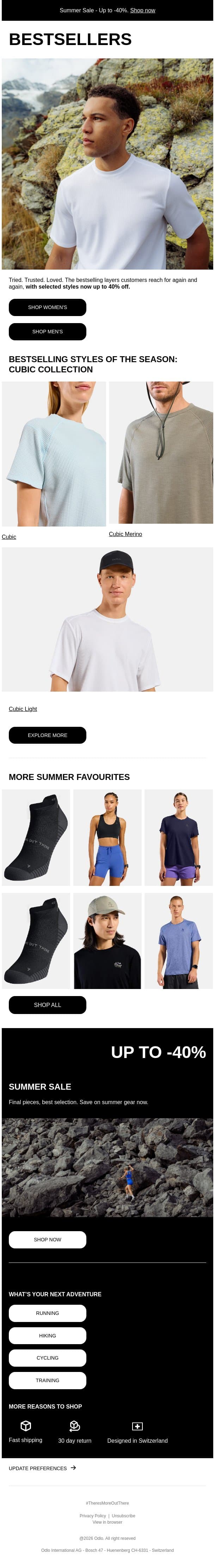Summer standouts email from Odlo screenshot