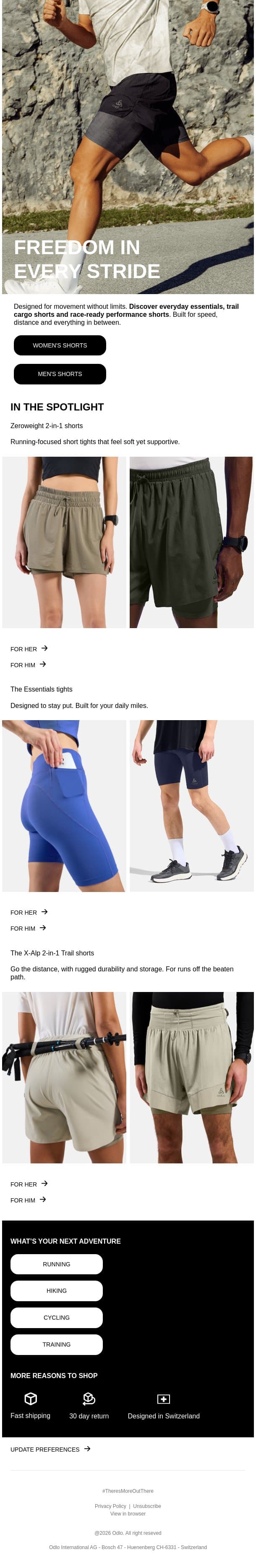 It’s short season email from Odlo screenshot
