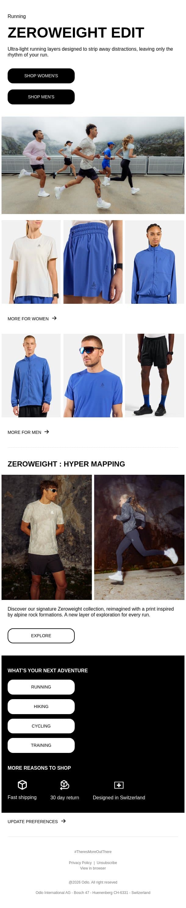 Zero weight. Full motion. email from Odlo screenshot