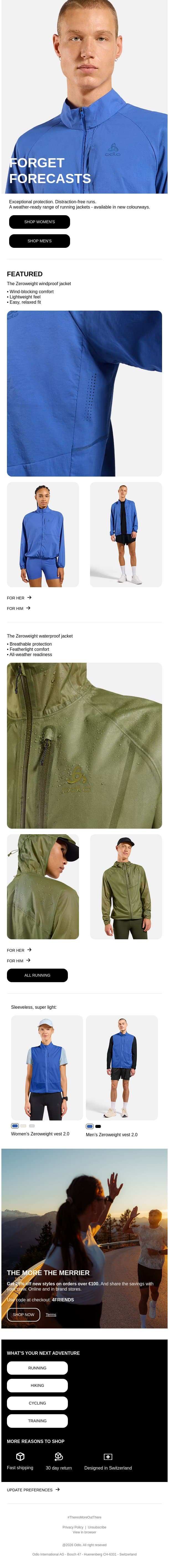 Running jackets for every kind of day email from Odlo screenshot