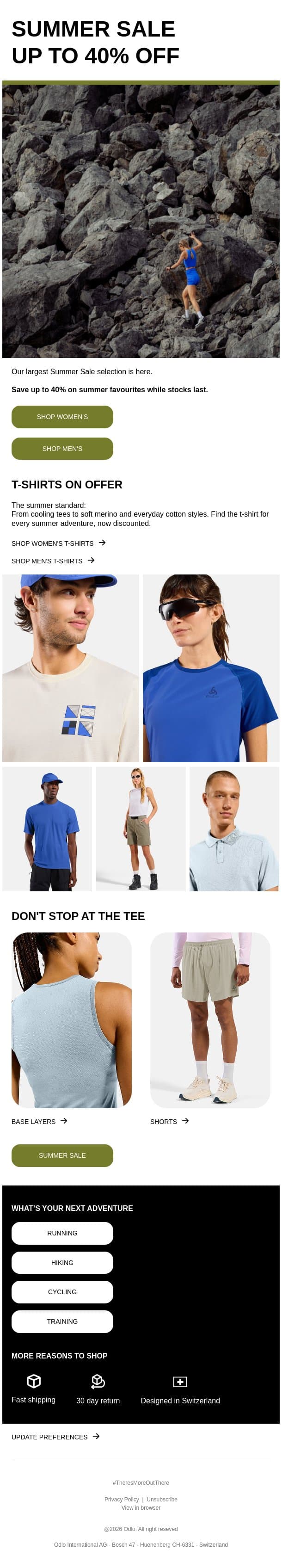 New styles added. Up to 40% off email from Odlo screenshot