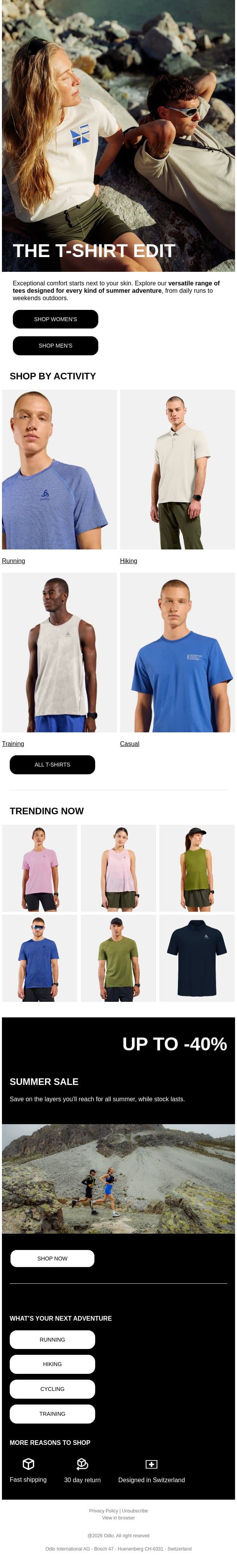 Summer tees for every adventure email from Odlo screenshot