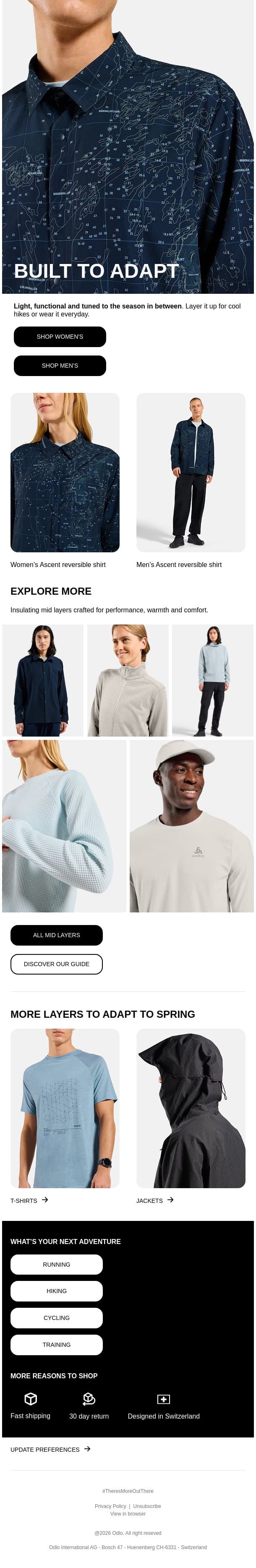Discover: The Ascent reversible shirt email from Odlo screenshot