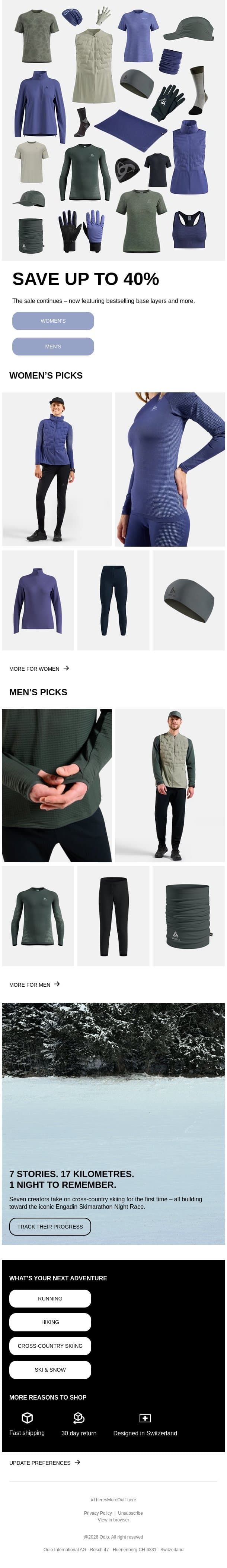 Most-wanted styles, now up to 40% off email from Odlo screenshot