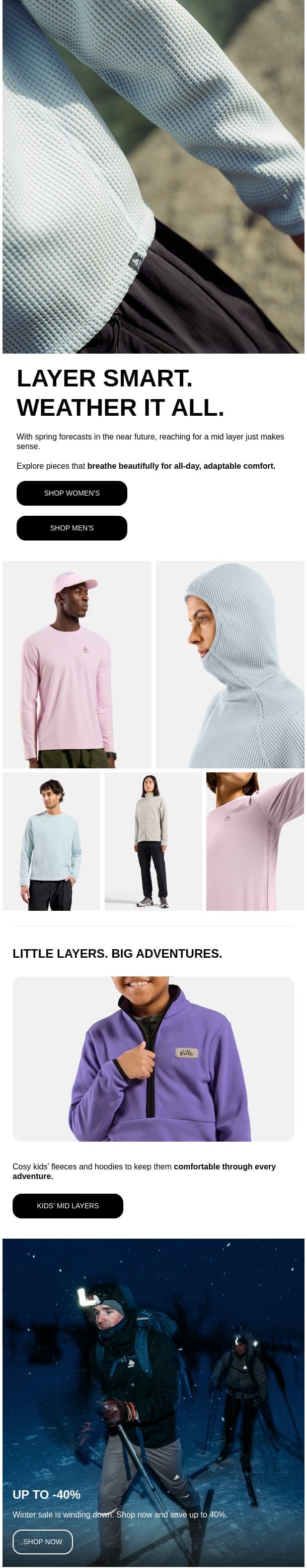 Layer smart. Weather it all. email from Odlo screenshot