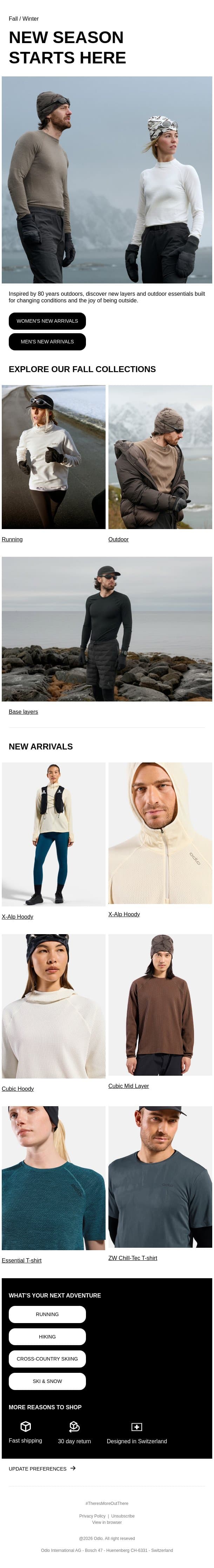 New season drops for everyday adventure email from Odlo screenshot
