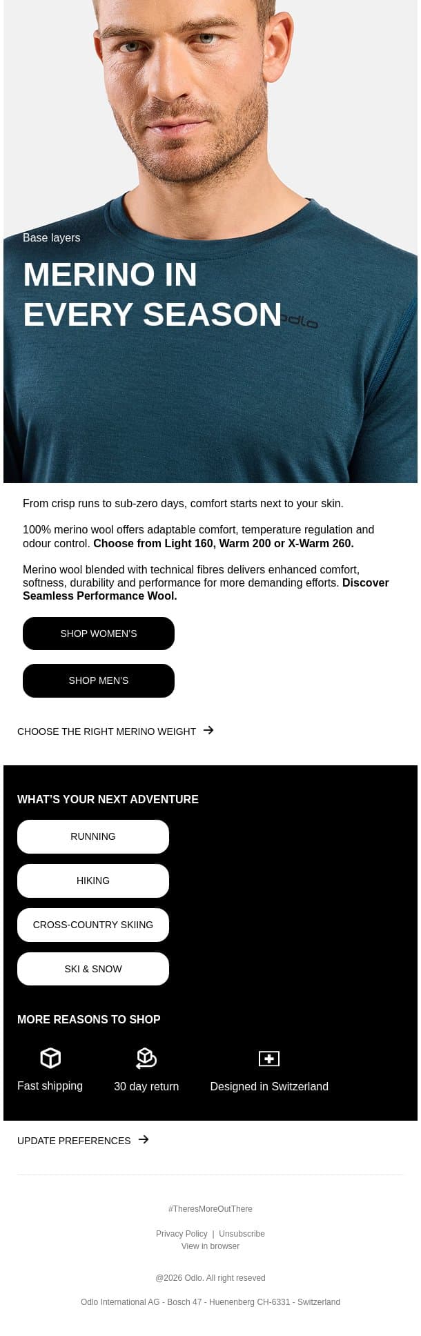 Merino: comfort from within email from Odlo screenshot