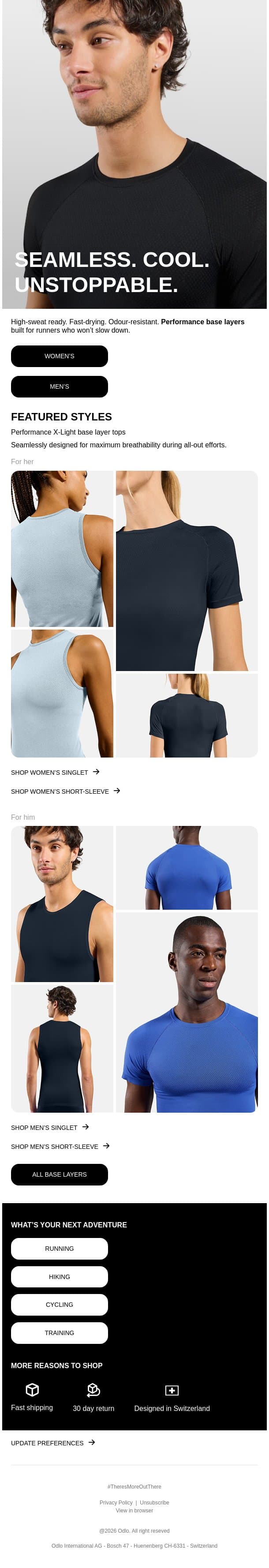 Cool comfort at every intensity, in any condition email from Odlo screenshot