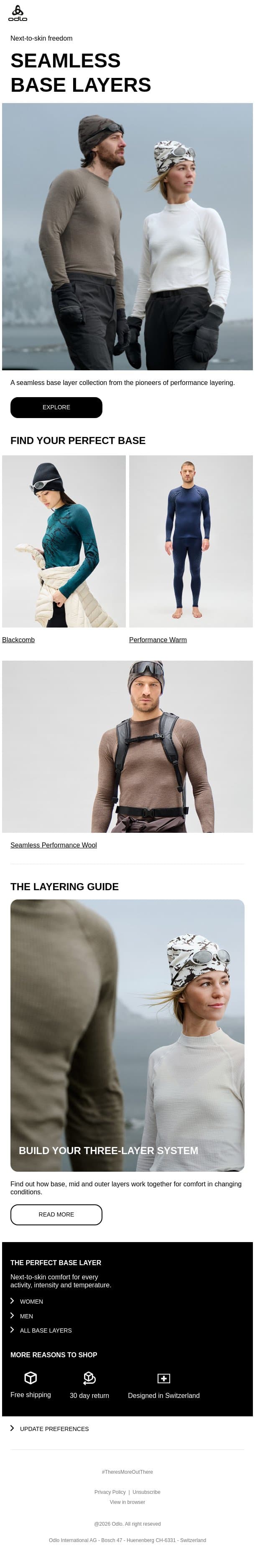 The Seamless base layer collection | Next-to-skin freedom email from Odlo screenshot
