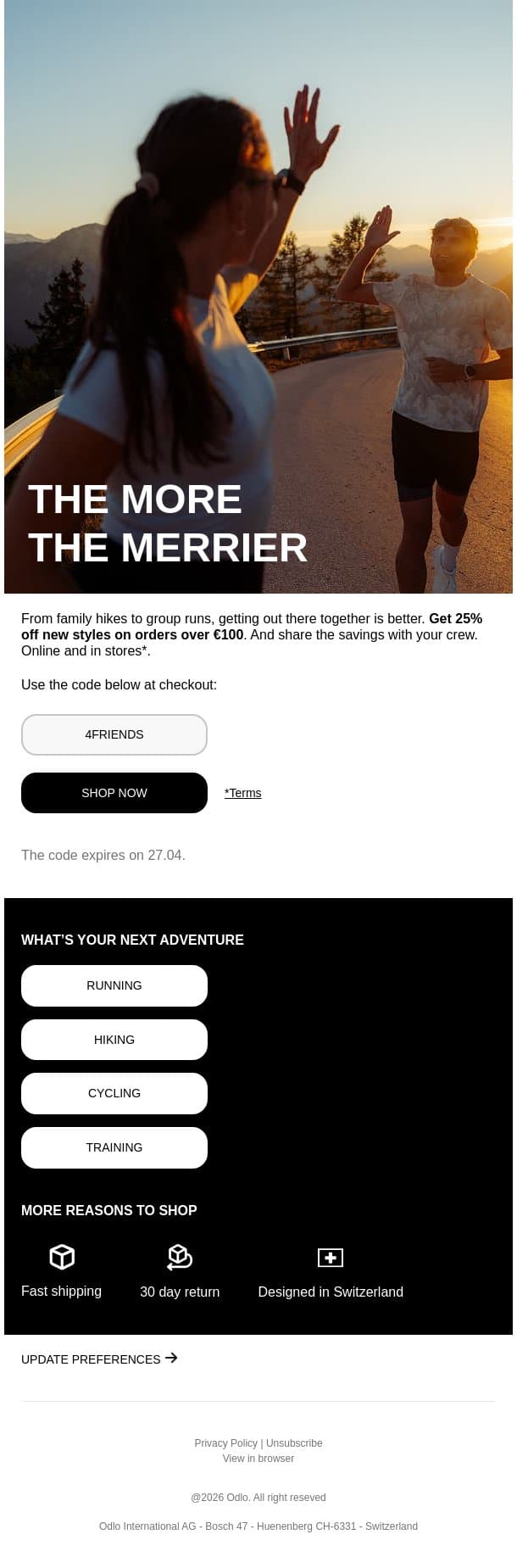 Take 25% off new styles email from Odlo screenshot