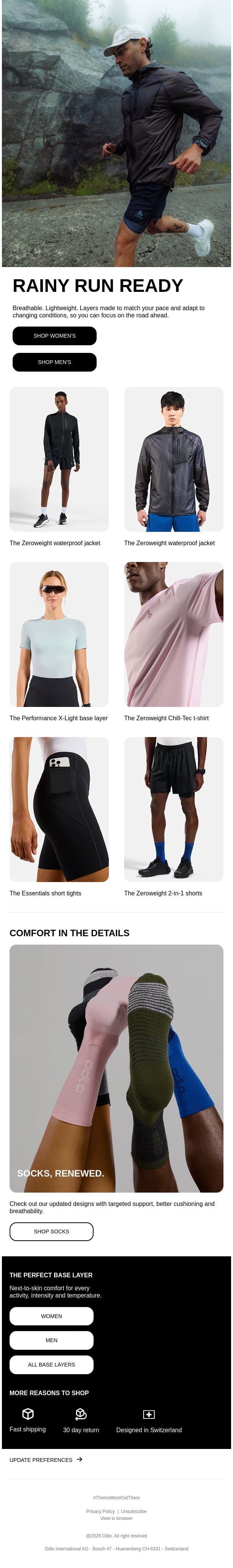 Running layers for wet-weather kms email from Odlo screenshot