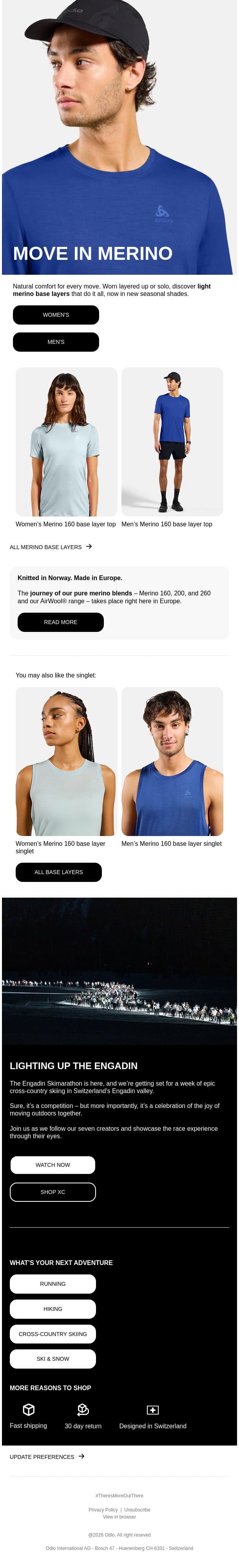 Merino: the base you’ll wear all season email from Odlo screenshot