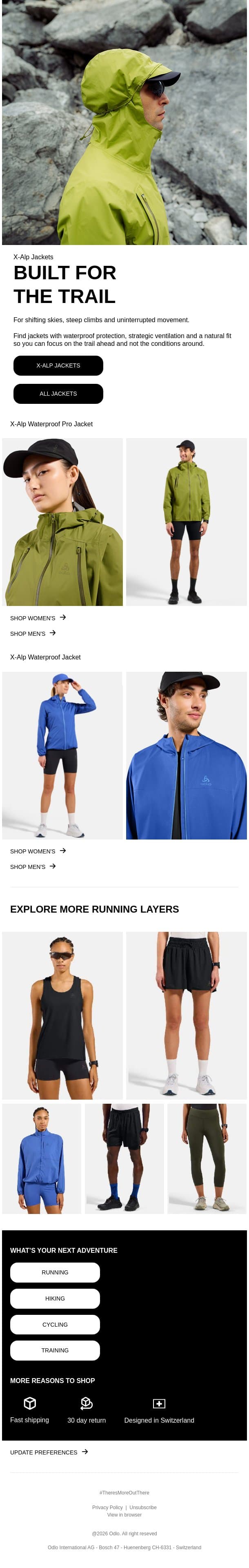 For the summer showers email from Odlo screenshot